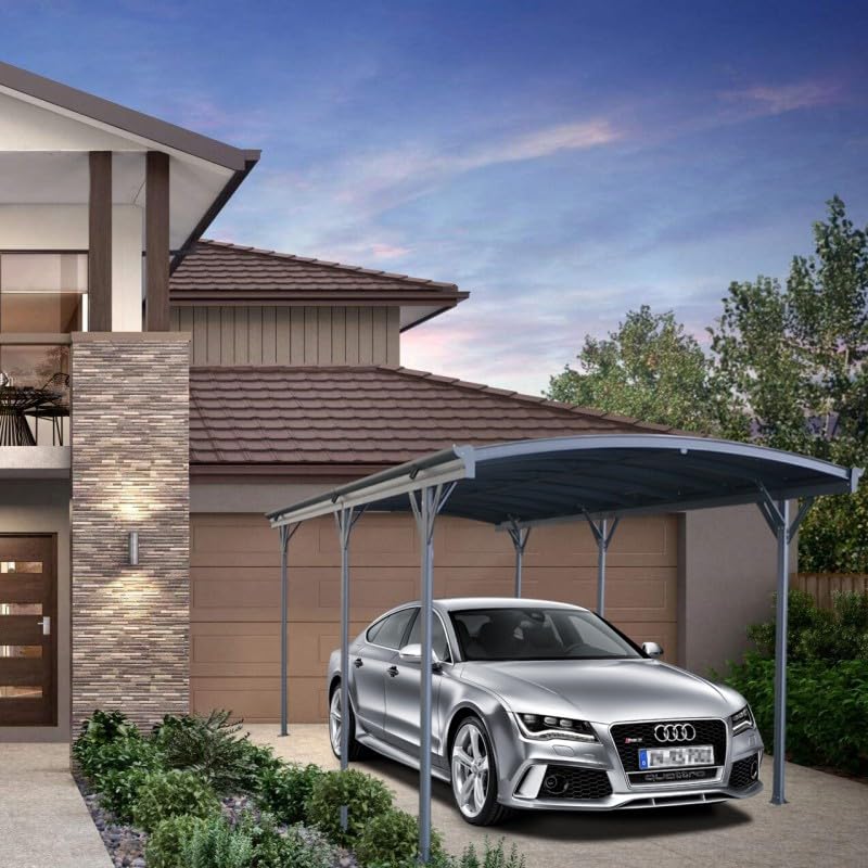 Carport Autoportant en Aluminium et Polycarbonate 19,41m² | Protection Véhicule Anthracite avec Kit d'ancrage | Structure Robuste 6mm, Anti-UV, Gouttières Incluses