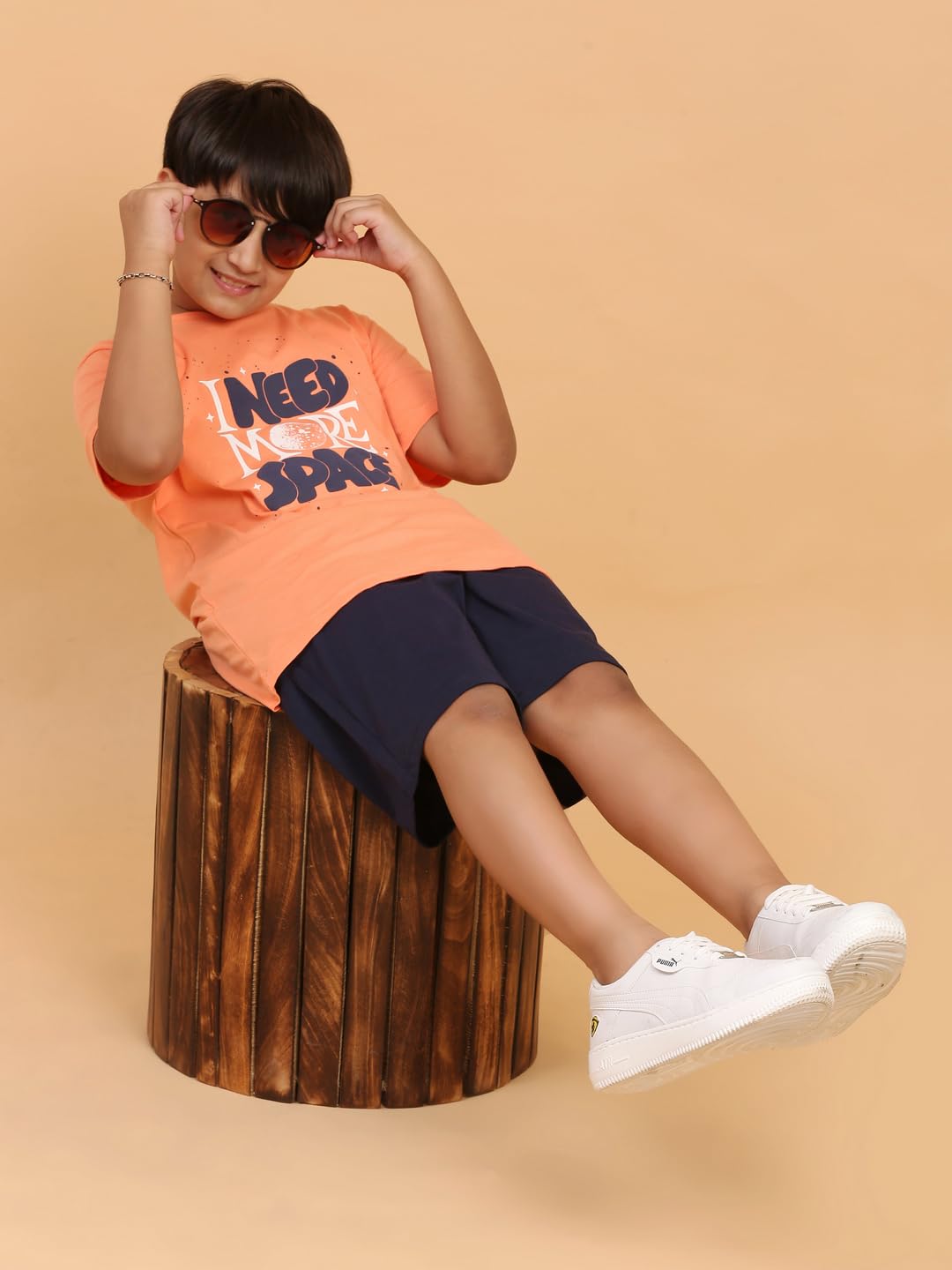 Ninos Dreams Boys Cotton T-shirt & Shorts Coord set (8-10 years, Orange) - Image 2 thumbnail
