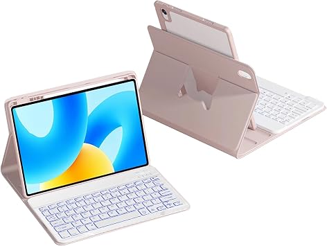 Keyboard Case for Xiaomi Pad 6/6 Pro 11 Inch, 360 Rotatable Magnetic Case with 7 Color Backlit Keyboard,Pink