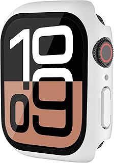 HANKN Hard PC Matte Case for Apple Watch Series 11 10 42mm Tempered Glass Screen Protector Case, Full Coverage Shockproof Bumper Iwatch Cover (White, 42mm)