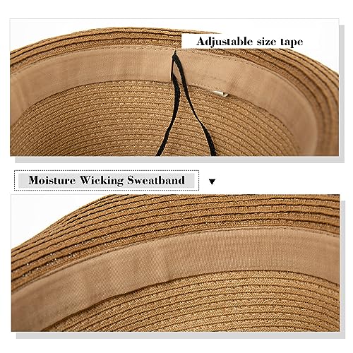 Image of Comhats Oversize XL XXL Mens Summer Straw Fedoras Sun Hats Panama Derby Packable 57-64cm 22.4 inch-25.2 inch 7 1 /8-8