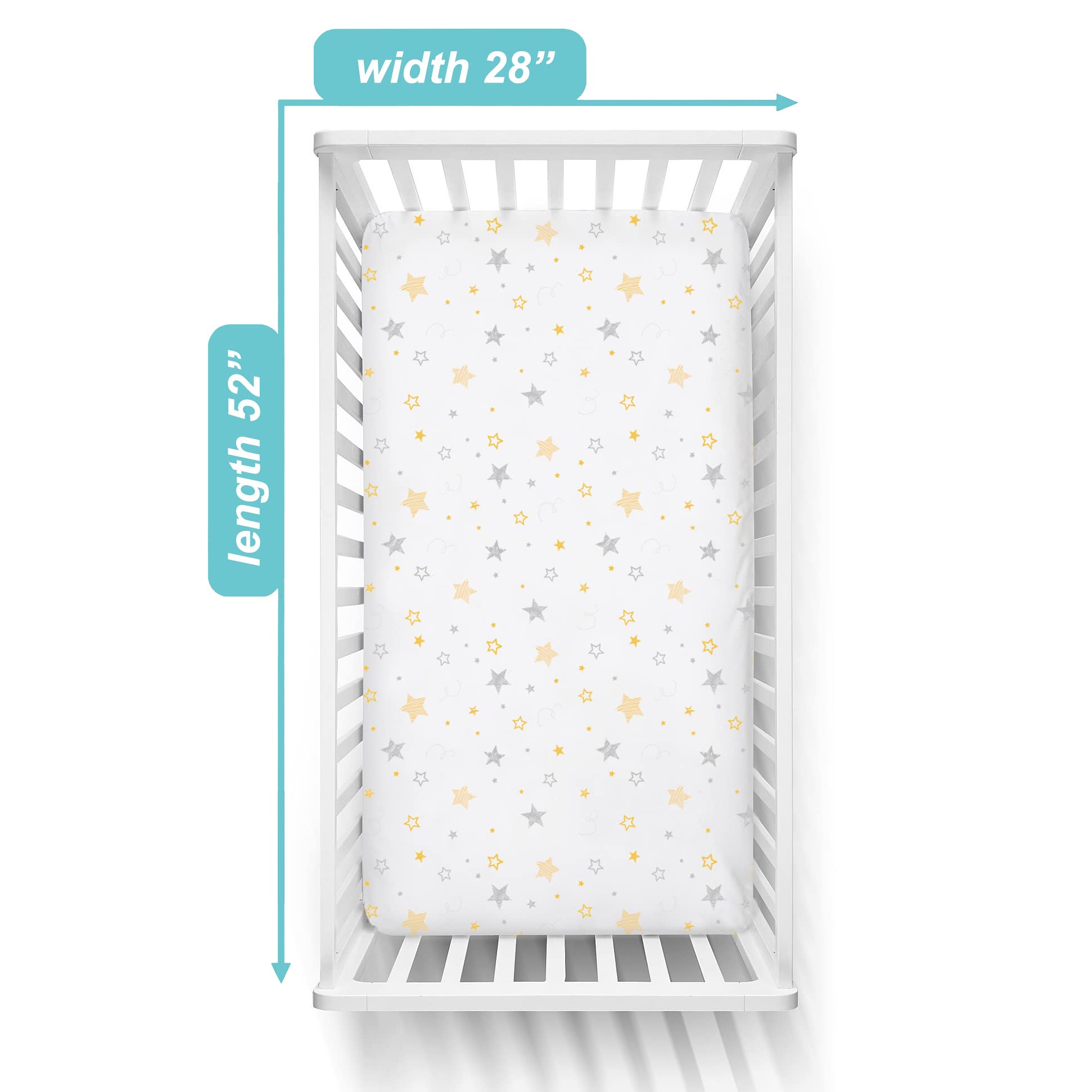 American Baby Company Paquete de 4 sábanas bajeras para Cuna, 71 x 132 cm, Suaves, Transpirables, neutrales, 100% algodón, Color Amarillo/Estrellas Amarillas/Gris/Blanco, para niños y niñas, se