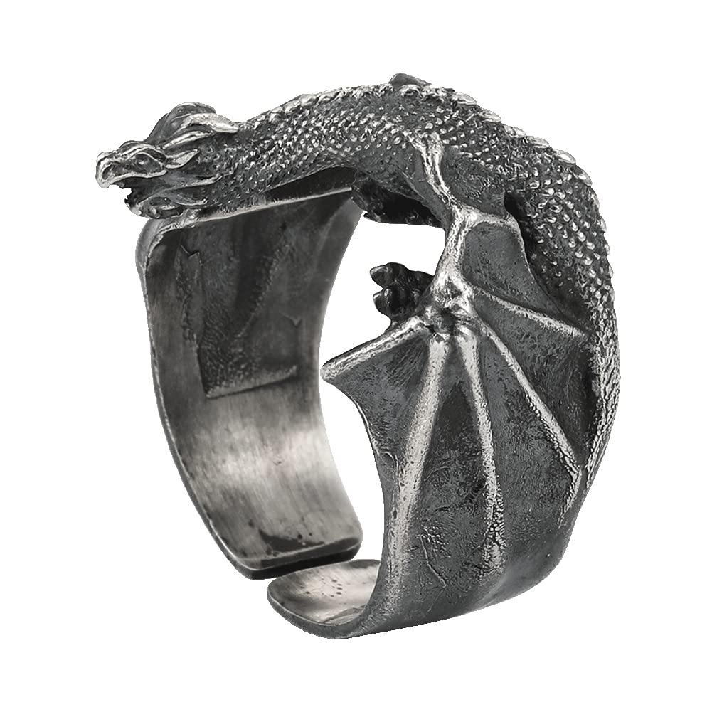 YABEME 925 Sterling Silber Drachenring für Männer, Nordic Viking Vintage Verstellbarer Hochleistungs-Fingeramulettschmuck