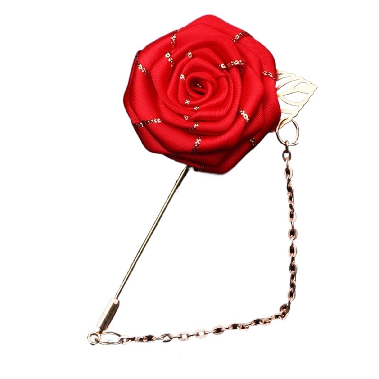 Boutonniere de Boda 10 Piezas de ramilletes Boda for Padrinos, broches for Novios, alfileres Seda con Flores Rosa for, alfiler Solapa for Hombres, Accesorios(Red)
