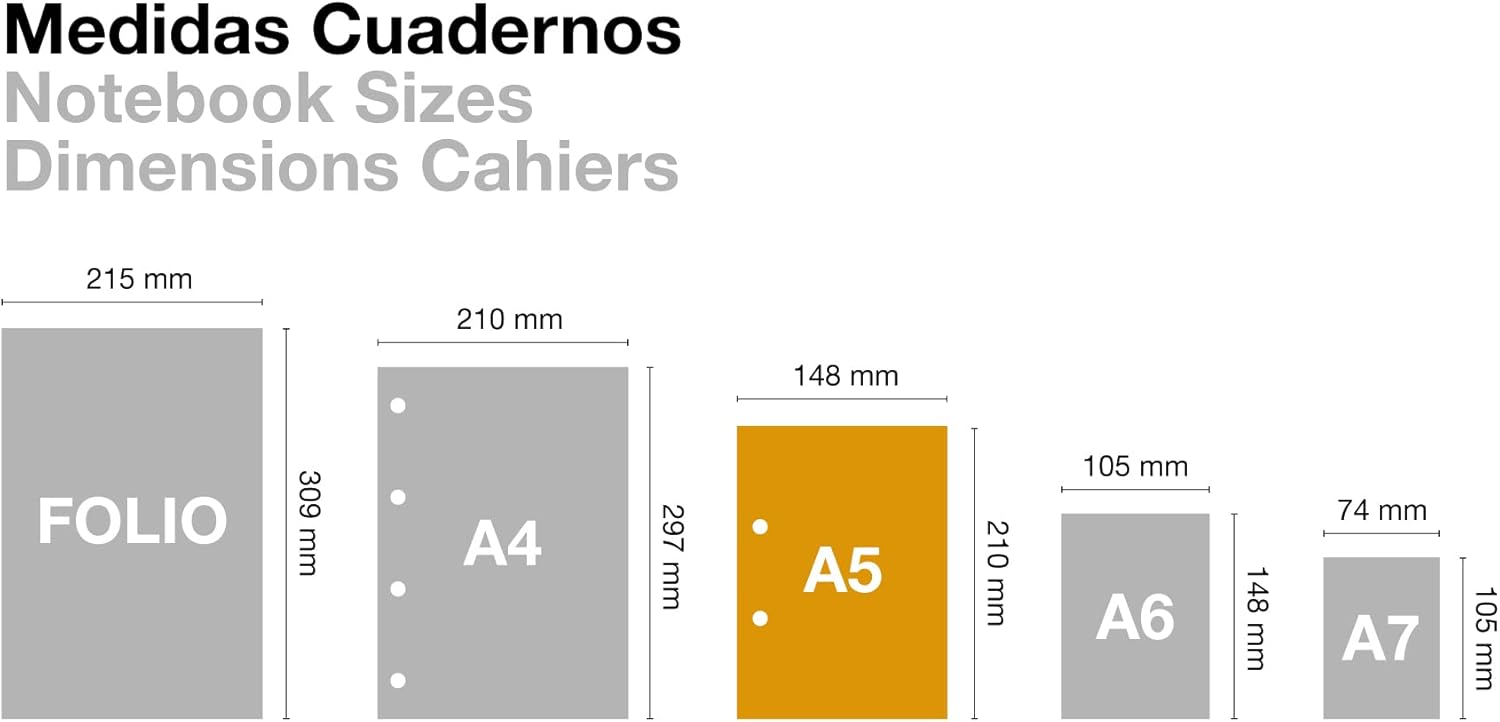 Miquelrius - The Original Notebook Notebook, 8 Coloured Stripes, Opaque Polypropylene Cover, A5 Size (148 x 210 mm), 2 Drills, 200 Sheets of 70 g/m², Horizontal Ruled 7 mm, Khaki Colour