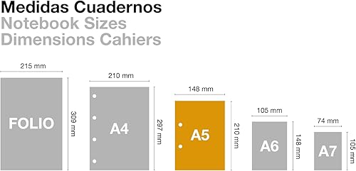 Miniatura 6 de Miquelrius - Cuaderno original de 8 rayas de colores, tapa de polipropileno opaco, tamaño A5 (5.827 x 8.268 in), 2 taladros, 200 hojas de 2.47