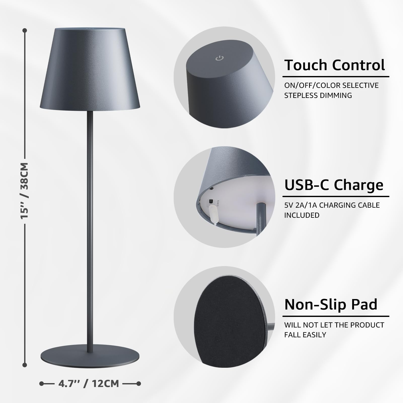 MALUX 2 pezzo Lampada da tavolo a LED senza fili con touch, ricaricabile per interni ed esterni, 3 temperature di colore senza livelli continui, funzione timer, lampada a batteria per esterni