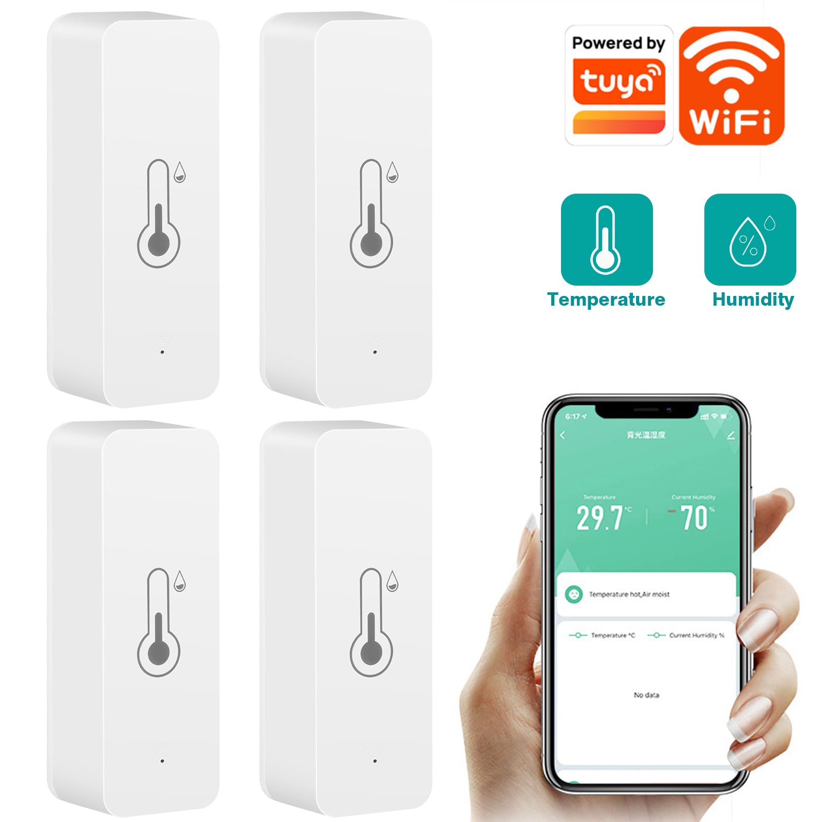 4 pezzi Termometro Wi-Fi Igrometro Tuya Smart Sensore di temperatura con APP Igrometro da interno Supporto Alexa.