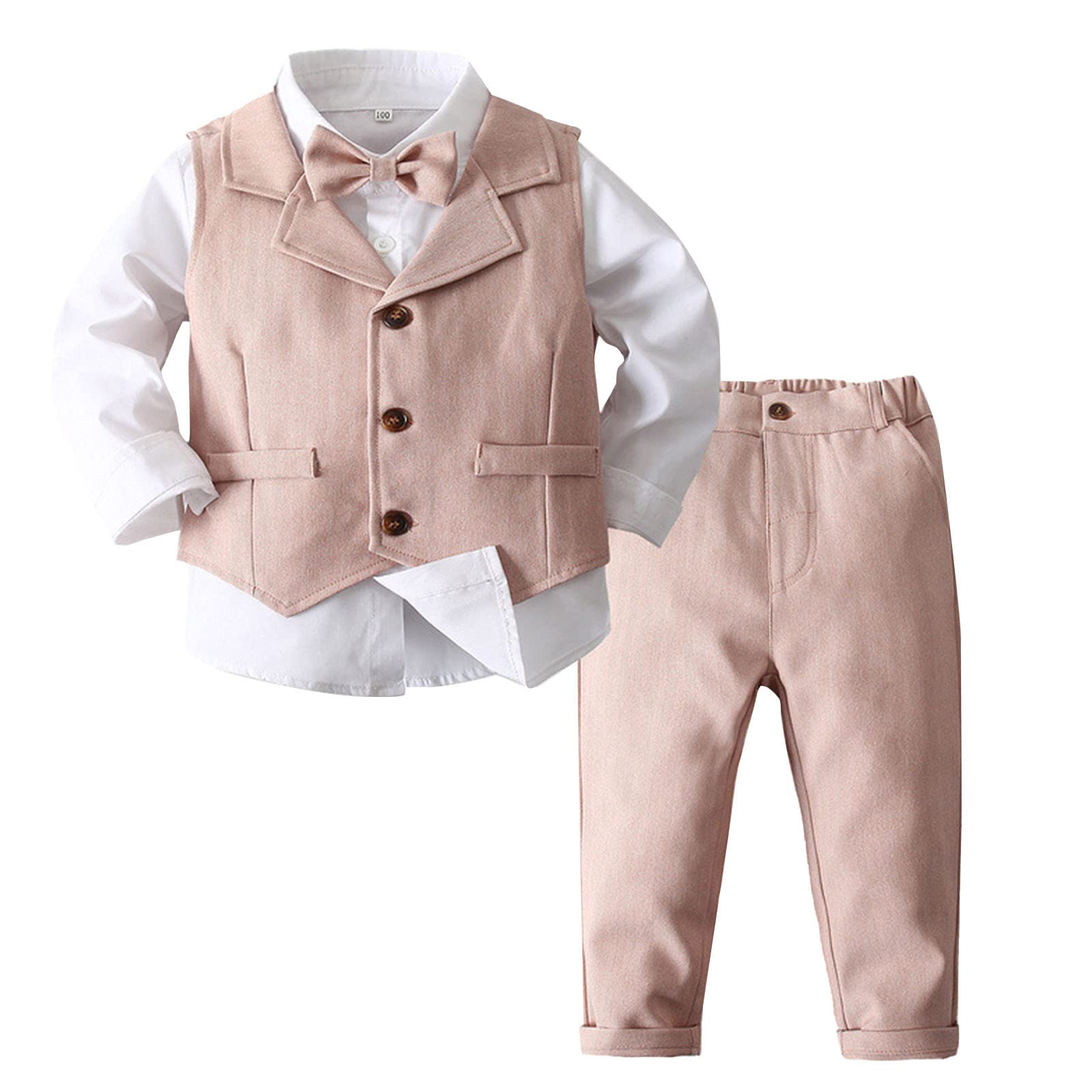 inhzoy Completo Cerimonia Bambino Bimbo Smoking Abito da Festa di Matrimonio Compleanno Elegante Gilet Panciotto Camicia e Papillon Pantalone Abito Formale Gentleman