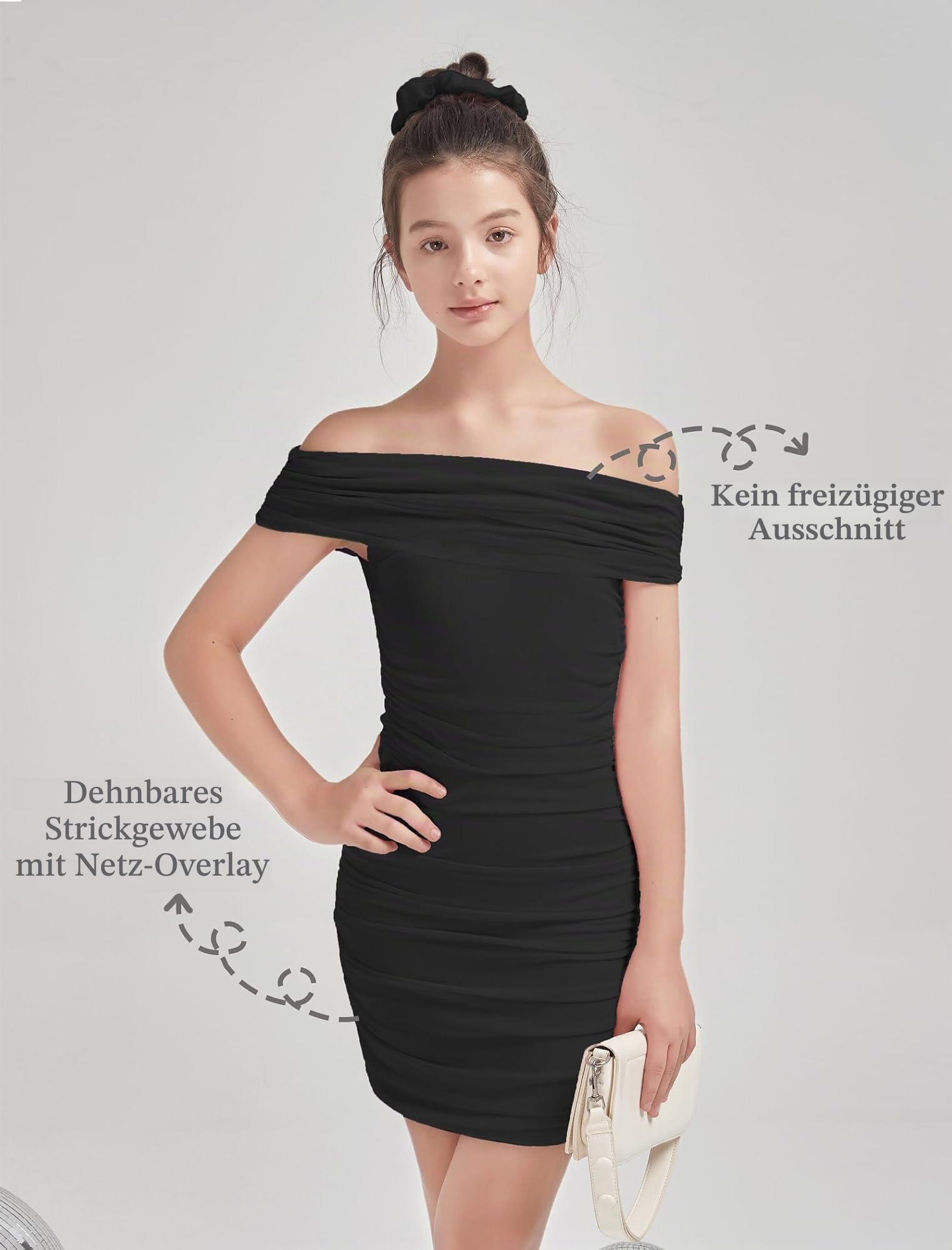 EXARUS Schulterfreies Bodycon-Minikleid für Mädchen, ärmellos, gerafft, für Teenager & Tweens, Abschlussfeier, Frühlingsball, Party und festliche Anlässe
