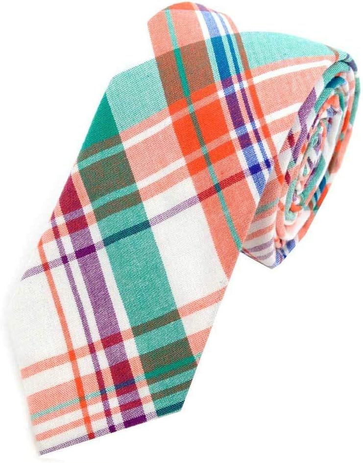 Men's Hipster 100% Cotton Plaid Designer Skinny Narrow Derby Day Necktie Tie