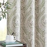 jinchan Sage Green Curtains for Living Room Darkening 84 Inch Length, Linen Textured Medallion Drapes for Bedroom, Damask Pattern Window Treatments Vintage Curtain Panels, 2 Panels Green