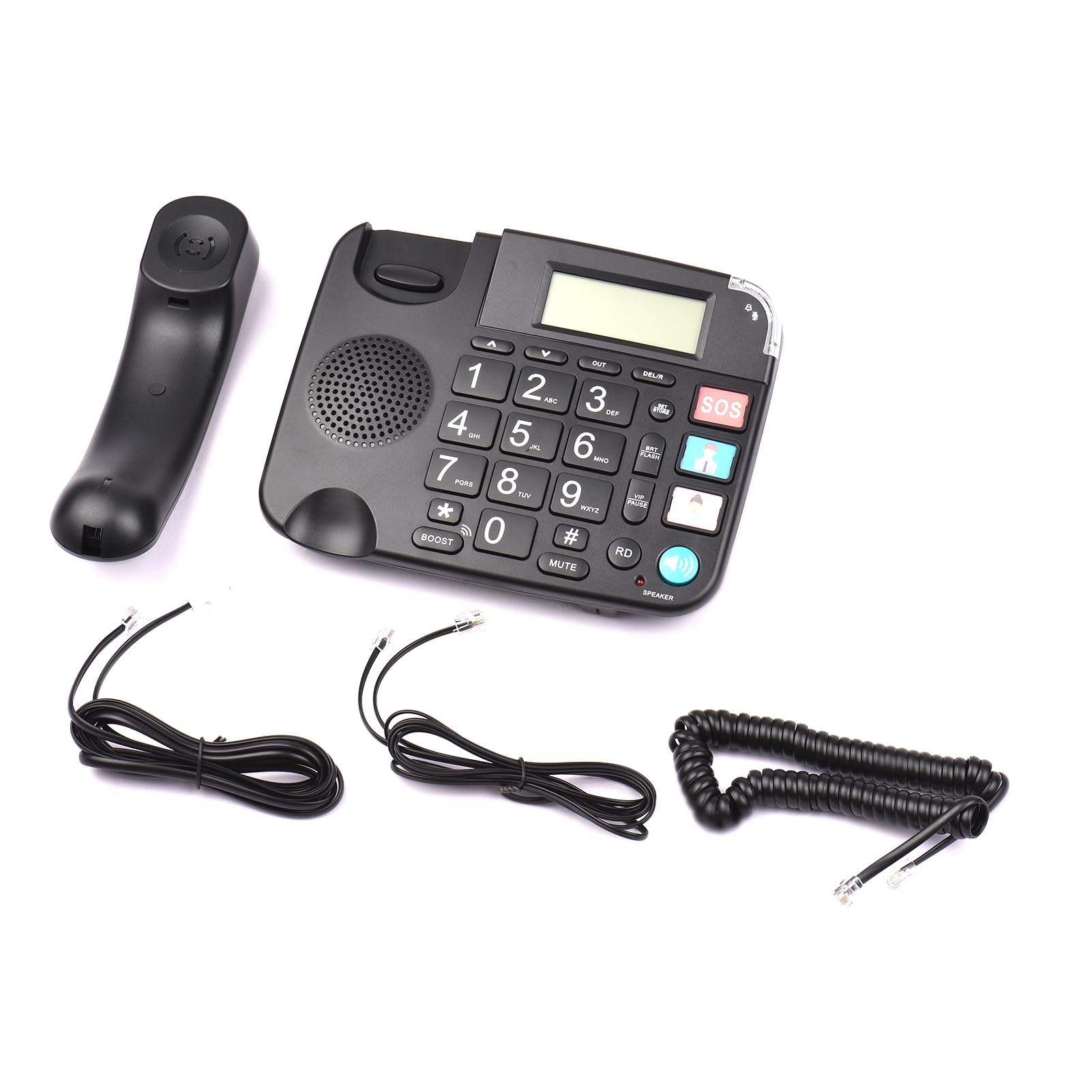 Telefono Cavo Portatile con un Grande Anziano per Anziani, Impiegato per il Benessere Potenza a Potenza con Supporto per Numeri VIP (BLACK)
