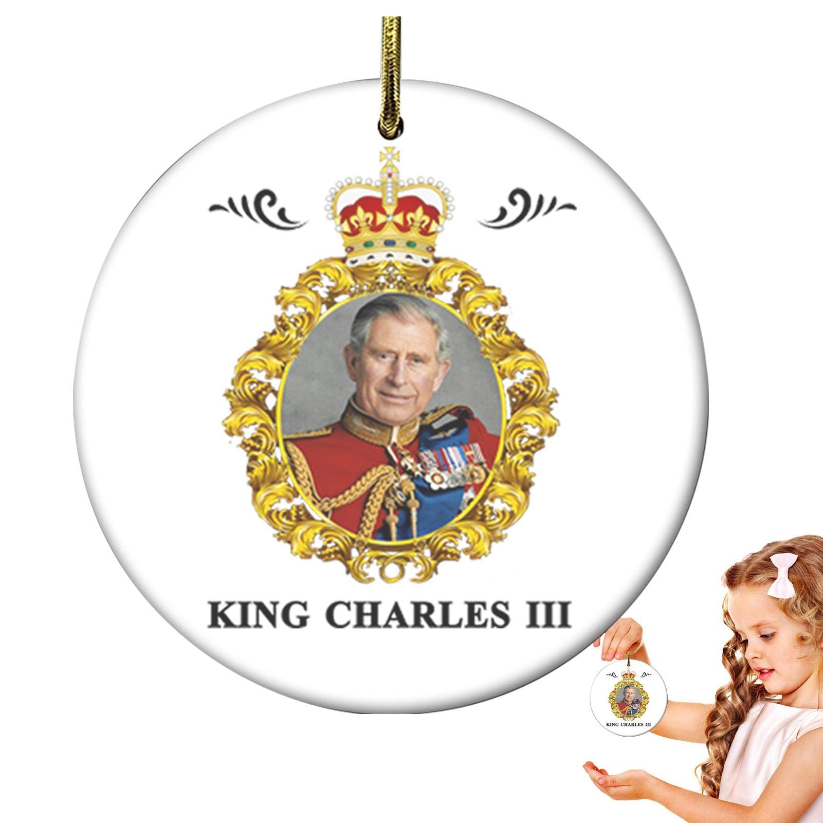 King Charles III Souvenir Pendant - King Charles III Union Jack Coronation Cramics Pendant, Christmas Tree Decoration, Charles and Camilla, London, Royal Family