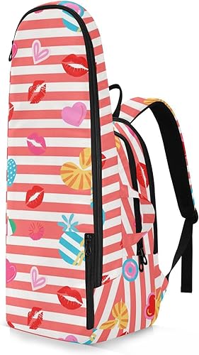 Miniatura 2 de Mochila de tenis de bádminton con diseño de corazón a rayas rojas y blancas para verano, con capacidad para 2 raquetas para hombres y mujeres,