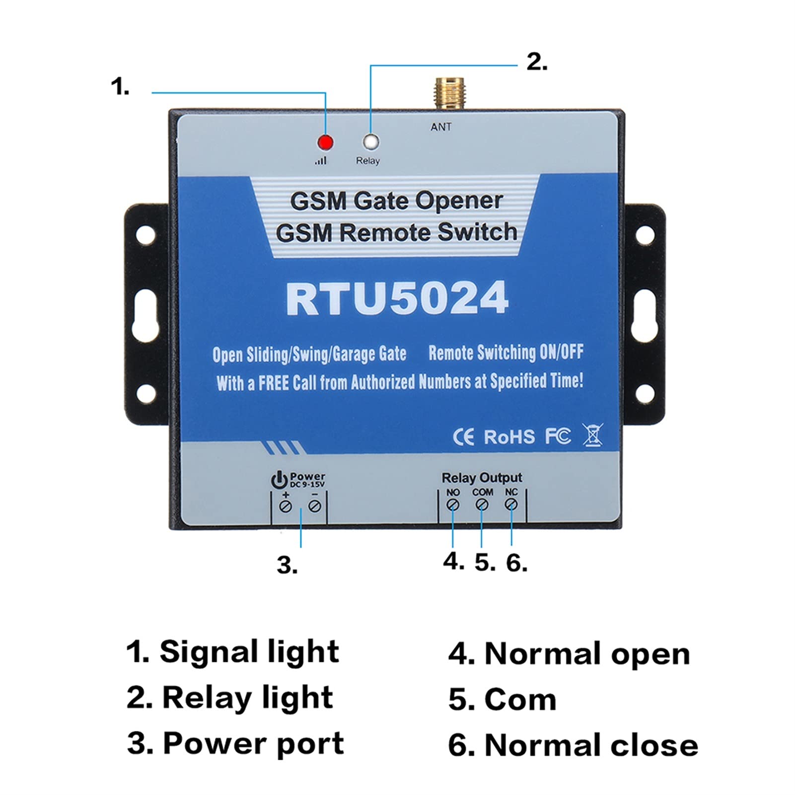 Abridor de puerta de Garaje, RTU5024 GSM Interruptor de la puerta Interruptor de retransmisión con control remoto inalámbrico Abre de puerta de acceso a la puerta Llamada gratuita 850/900/1800 / 1900M