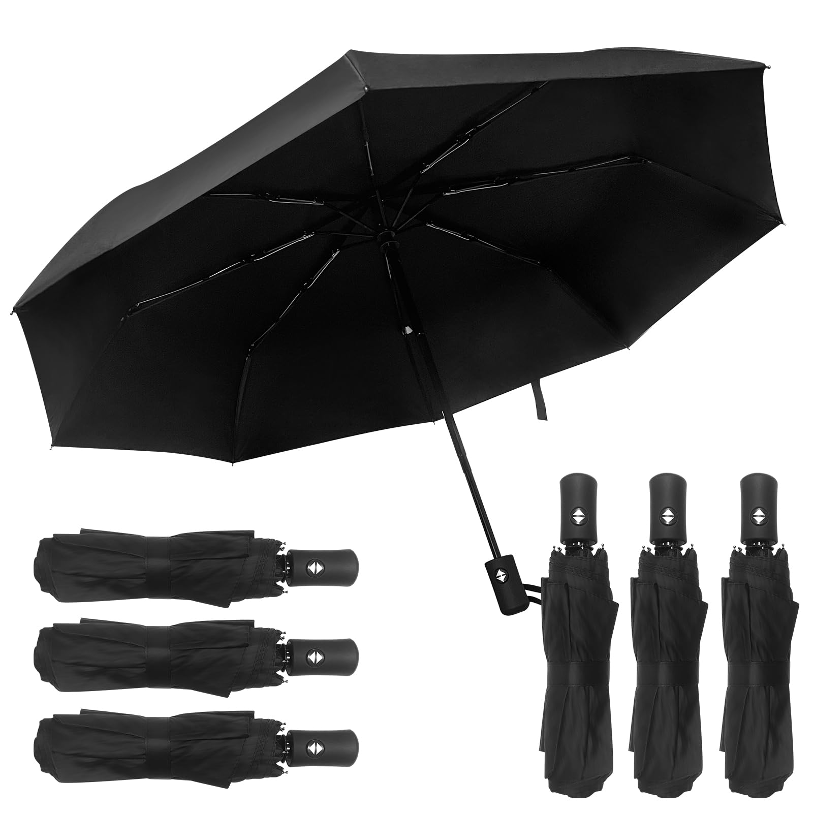 GGYKJSK 6Pcs Automatic Open Close Compact Windproof Travel Umbrella - Foldable Small Black Portable Rain Umbrellas for Men Women, Bulk Pack,