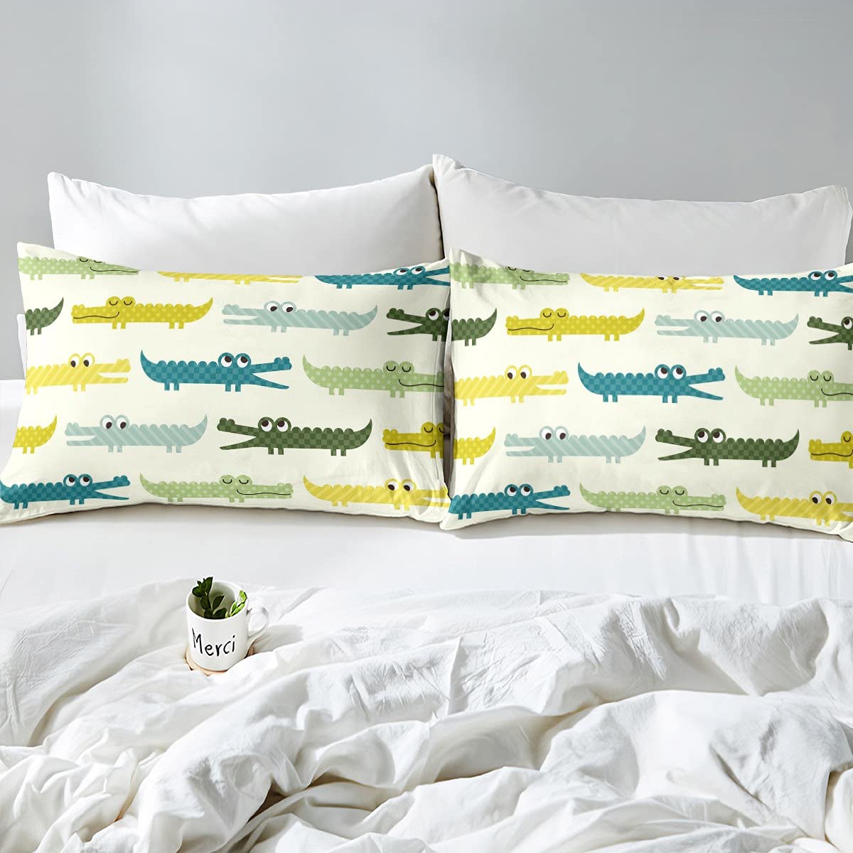 Homewish Jungen Krokodil Bettwäsche-Set 135x200, niedliche Cartoon Tier Bettbezug für Kinder Jungen Wildlife Bunte Tagesdecke Abdeckung Schöne Reptil Tröster Abdeckung Kinder Schlafzimmer Dekor