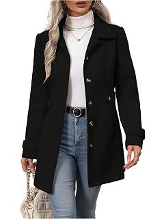 ebossy Womens Notched Lapel Single Breasted Wool Pea Coat Button Up Elegant Slim Blazer Jacket Outwear