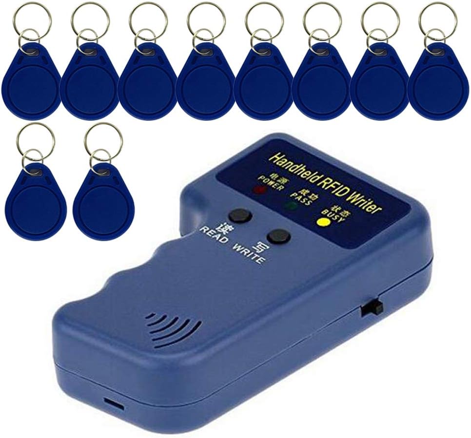Windfally RFID Reader Writer,RFID Copier Handheld 125khz RFID Card Copier Duplicator for Door Access Control with 1 RFID Reader Writer +10PCS Writable EM4305 Fob Tags