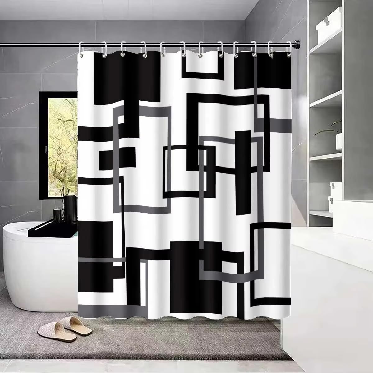 Rideau de douche géométrique pour une salle de bain moderne et propre