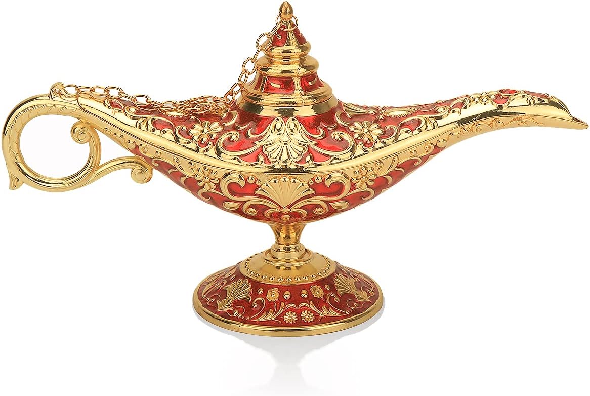 Legend Aladdin Lamp Magic Genie Wishing Light, Classic Arabian Nights Costume Props Lamp Table Decor for Home Wedding Party Halloween Birthday Beautiful Gift for Women Men(Lake Blue)