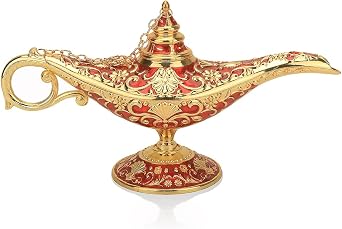 Legend Aladdin Lamp Magic Genie Wishing Lights Classic Arabian Nights Costume Props Lamp Table Decor Home Wedding Party Halloween Birthday Beautiful Gift Toys for Women Girls Red & Gold