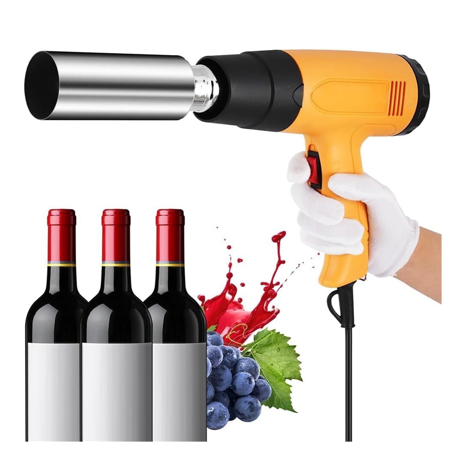 YXFAZPP Handheld Wine Bottle Heat Shrink Gun, 50mm PVC Capsule Sealing Tool for Home Winemaking, Bottle Wrap Machine & Capsule Shrinker