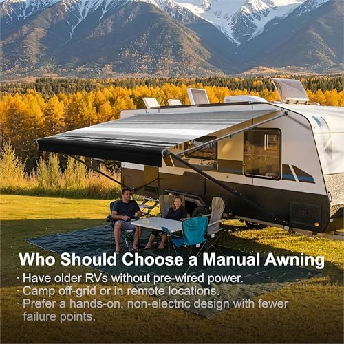 Suncode Blcak RV Modular Retractable Manual RV Awning Frame Assemblies and Fabric for RV,5th Wheel,Travel Trailers,Toy Haulers,and Motorhome RV Trailer Awning for Home or Camper-13x8Ft-Black Strip - 1