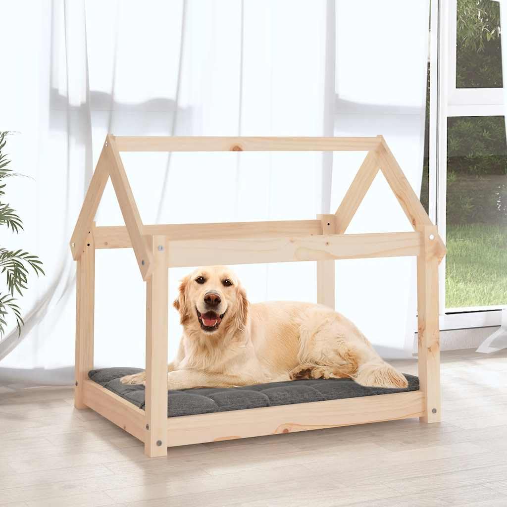 Cuccia per cani in legno di pino massiccio, 81 x 60 x 70 cm, con cuscino morbido, rivestimento antiscivolo, lavabile, per animali domestici, cuccia per dormire, per interni ed esterni
