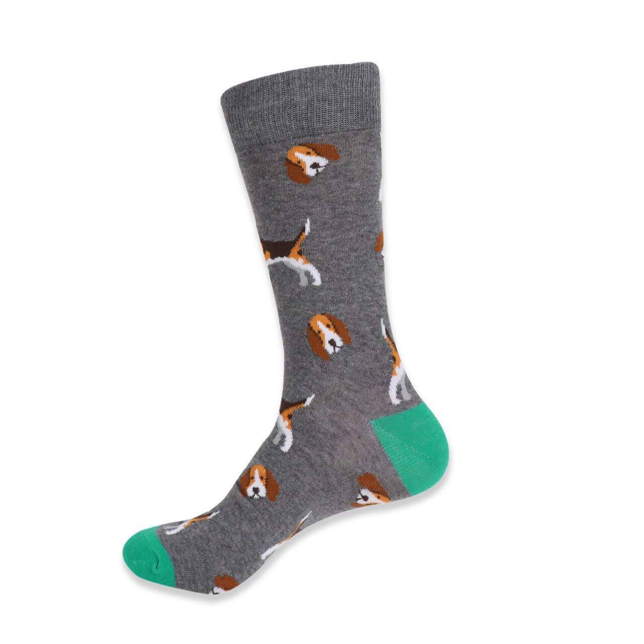 Urban PeacockMen's Novelty Fun Crew Socks - Multiple Patterns! (Dogs - Beagles - Grey, 1 Pair)