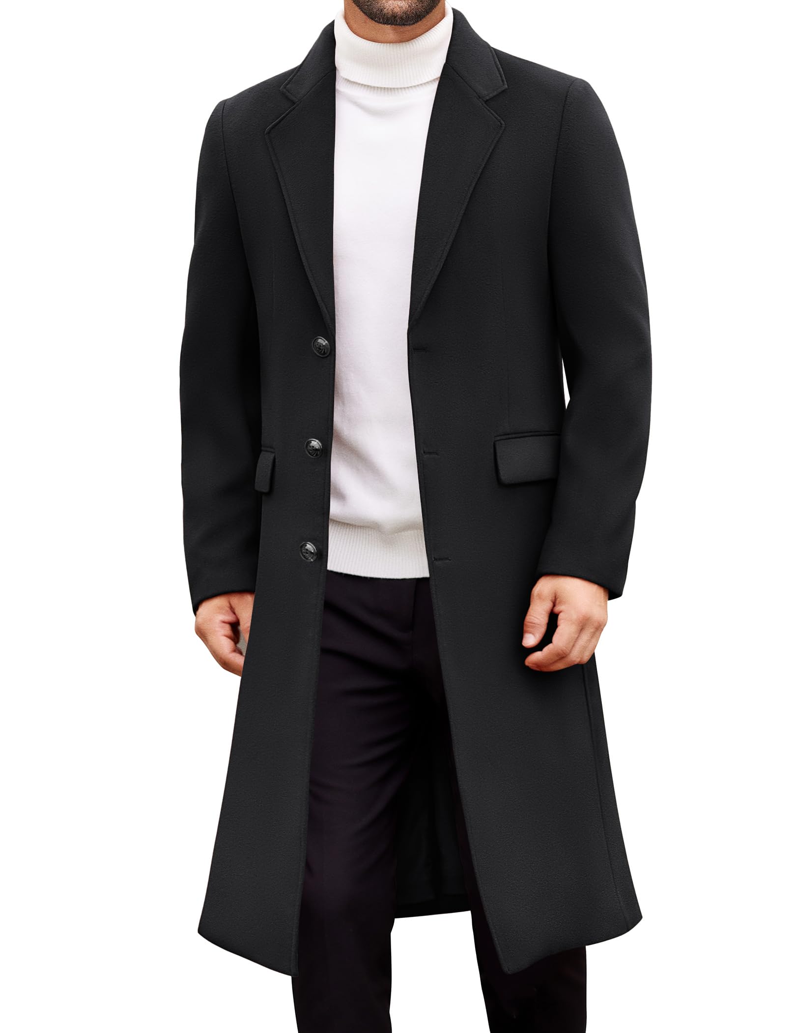coofandy Mens Trench Coat Long Casual Single Brested Overcoat Winter Notched Collar Wool Blend Pea coat With Pockets-picture-55