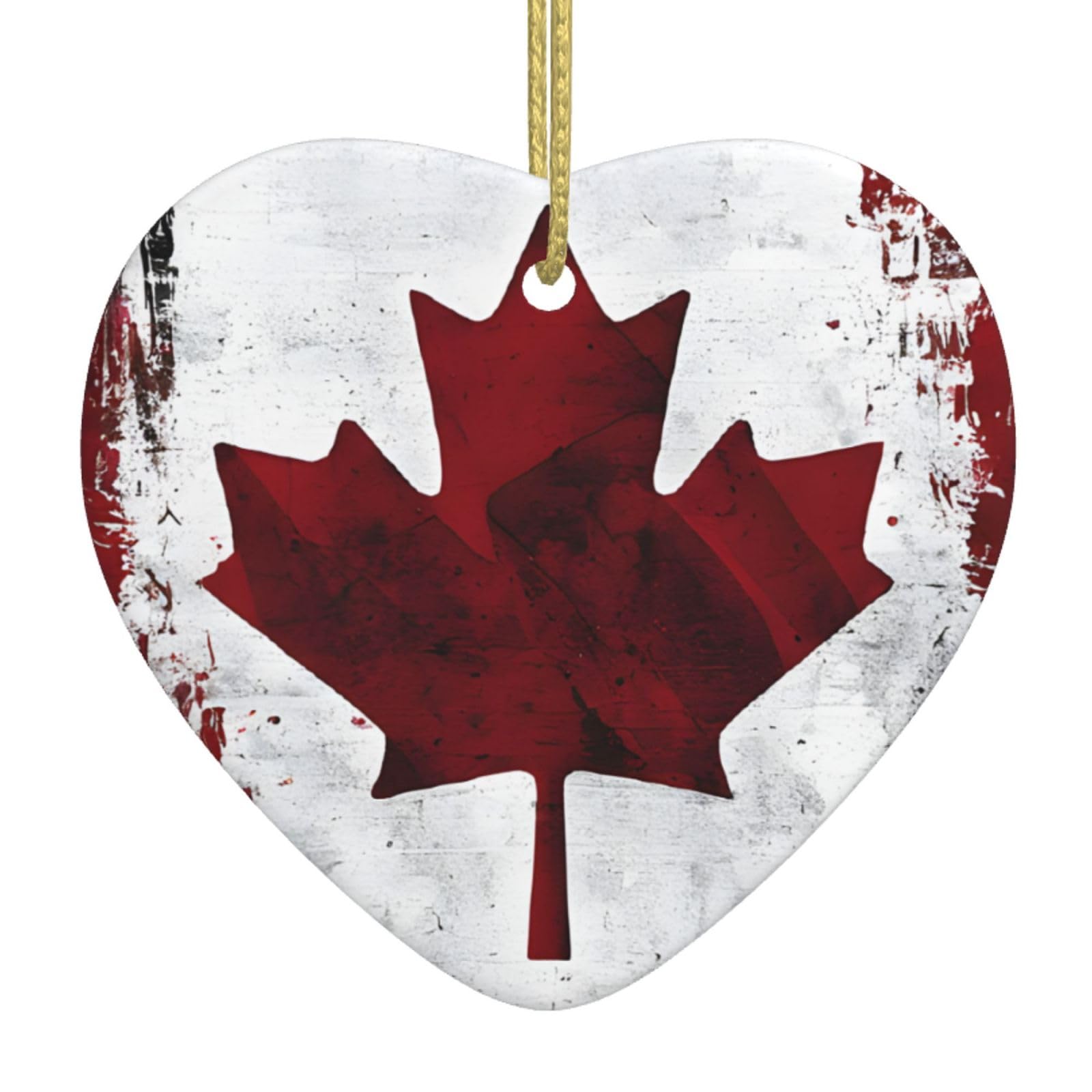 Aspoijhn Retro Canada Flag (Retro Canada Flag) Christmas Tree Ceramic Hanging Heart Bauble Ornaments Festive Xmas Pendant Decorations For Party Home Decor