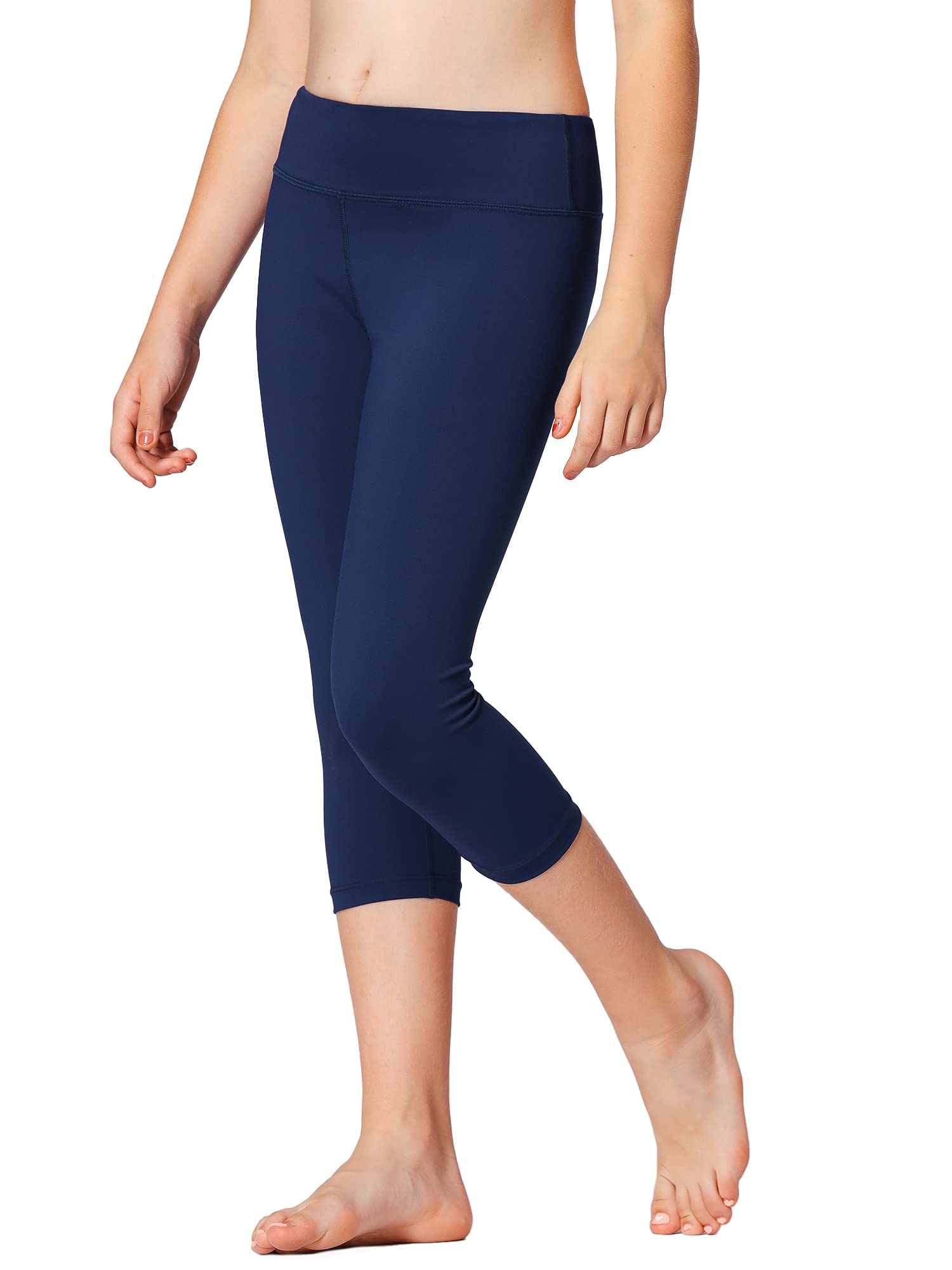 Stelle Girls Athletic Leggings Kids Dance Workout Running Yoga Pants with Hidden Pocket (Capri-navy, 7-8 Years)