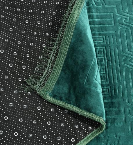 Image of Janamaz Prayer Mat Turkey Soft Velvet | Namaz Mat, Janimaz Namaz Aasan, Islamic Prayer Rug for Salah | 70x110 CM (Printed Dark Green)