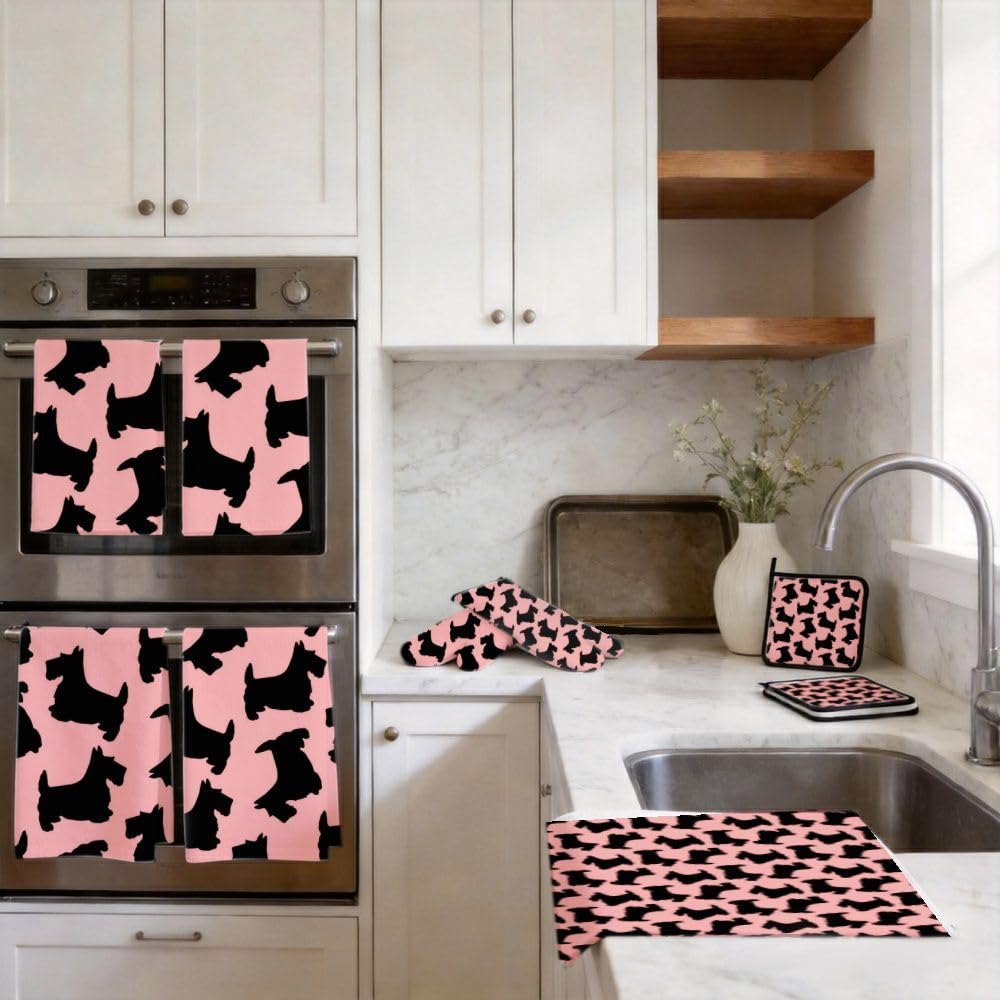 9PCS Rosa Scottie Cucina Decor e Accessori Set