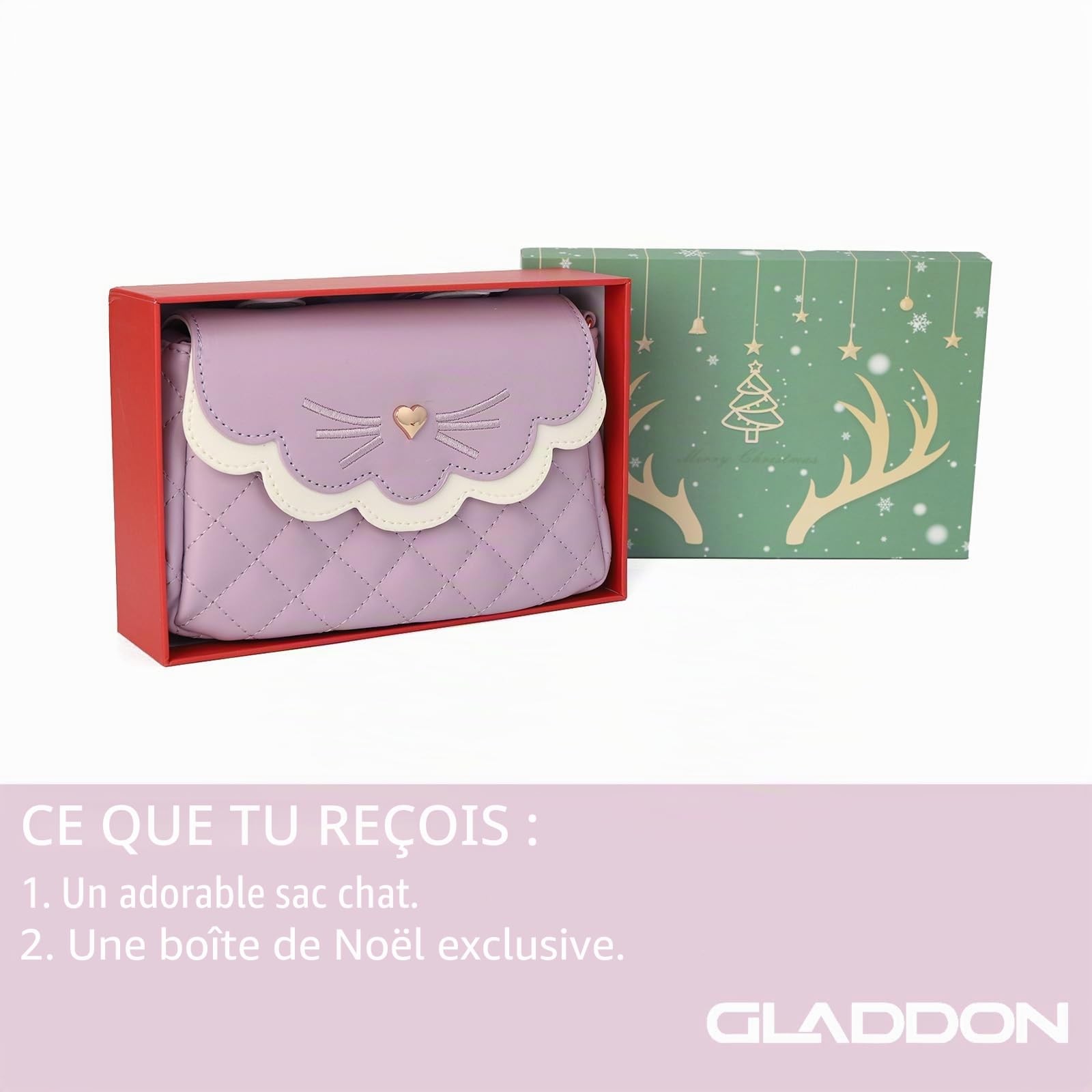 Gladdon Sac à Bandoulière pour Filles Petits sac bandoulière chat Piquage sac à main pour enfant Mini Sac à Monnaie Avec sangle réglable Mode portefeuille(Violet)