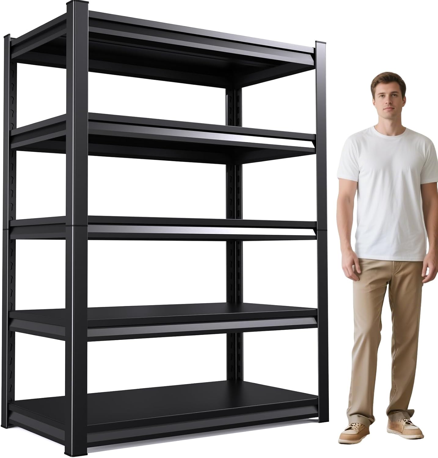 72" H Garage Shelving Heavy Duty, 5 Tier Adjustable Storage Shelves, 3000LBS Metal Shelving Unit,Utility Shelf Storage Rack for Basement,Warehouse, Black,(72" H x 59.06" D x 19.67" W)