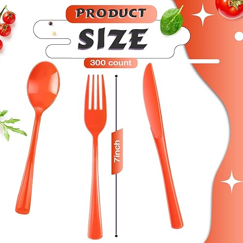 Miniatura 2 de Juego de cubiertos de plástico resistente de 300 piezas, incluye 100 cucharas desechables, 100 tenedores de plástico, 100 cuchillos de plástico para
