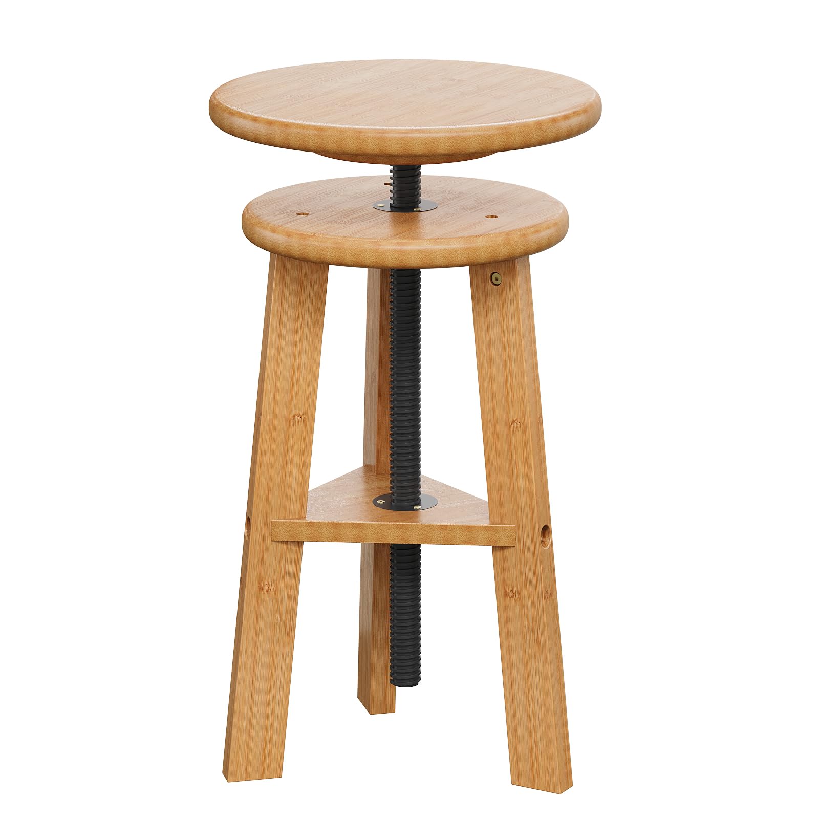 Trironsun Adjustable Height Bamboo Drafting Stool with Canvas Padded Seat 19"–26" Swivel Drafting Chair for Drawing, Painting, Office, Kitchen, or Home Studio Natural Finish