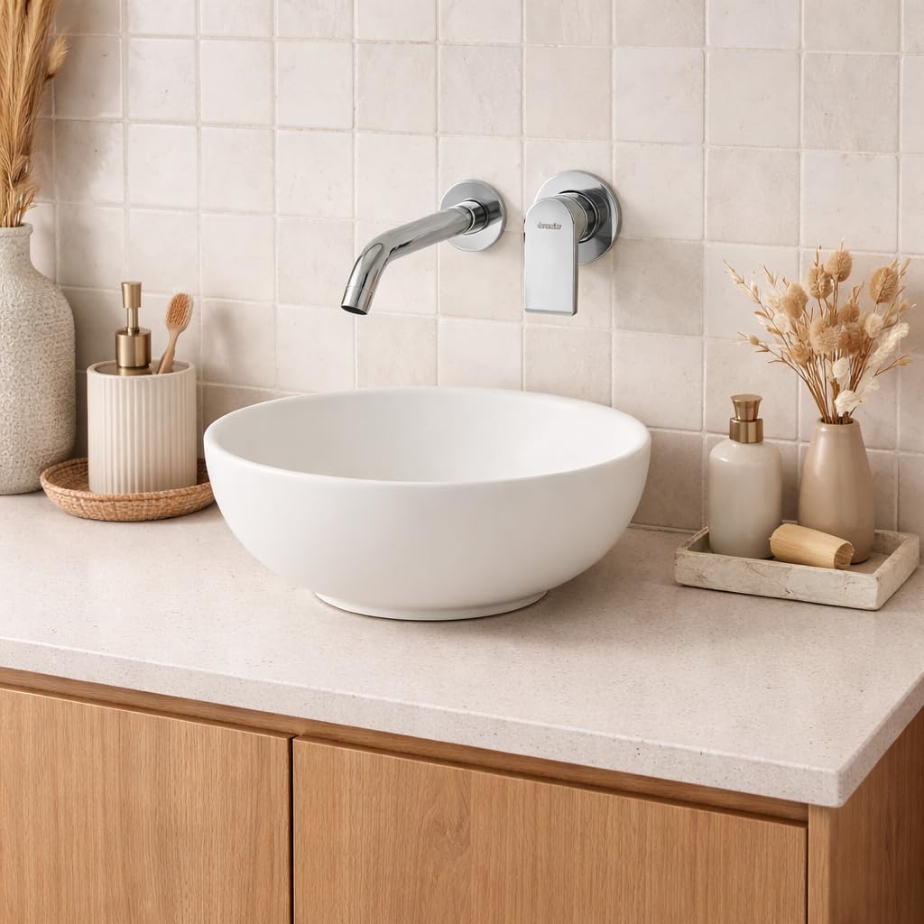 Topolenashop Rubinetto Lavabo Incasso a Parete Cromato – Miscelatore Monocomando per Lavandino Bagno con Bocca a Muro, Cartuccia Ceramica 35 mm, Design Moderno 2 Fori | 94006