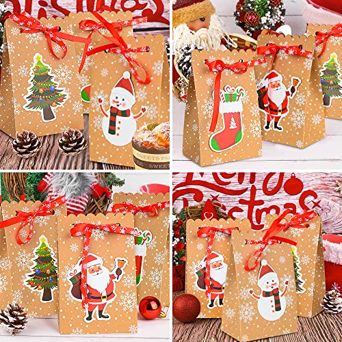 YYDSXK Sacs Cadeaux De Noël Lot 16, DIY Kraft Papier Traiter avec Mots Clés et Autocollants, Boîtes Douces Noël, Assortiment Biscuits pour Fête Décoration, rouge, small - Image 4