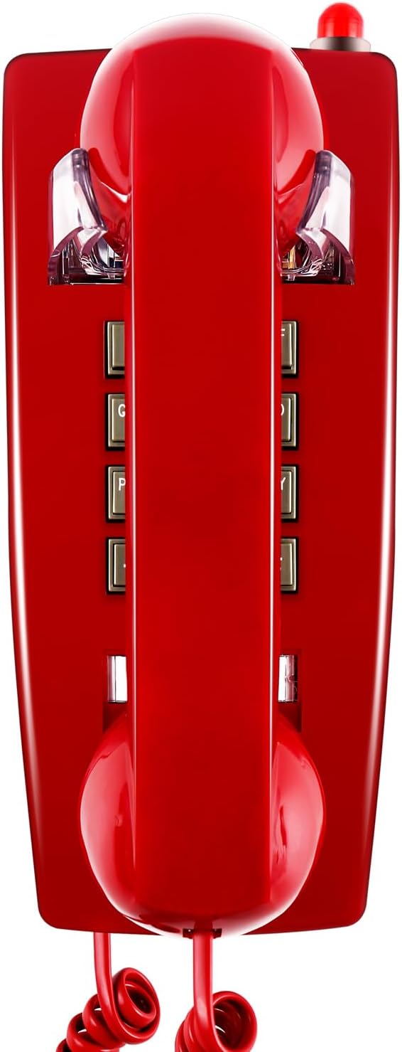 HTMengt Traditional Red Wall Phones for Landline Mechanical Ringing, Classic 2554 Wall Telephone Ringing Indicator, Retro Wall Phone Hearing Aid, Old Wall Mount Phone for Home,School, Backup Telephone