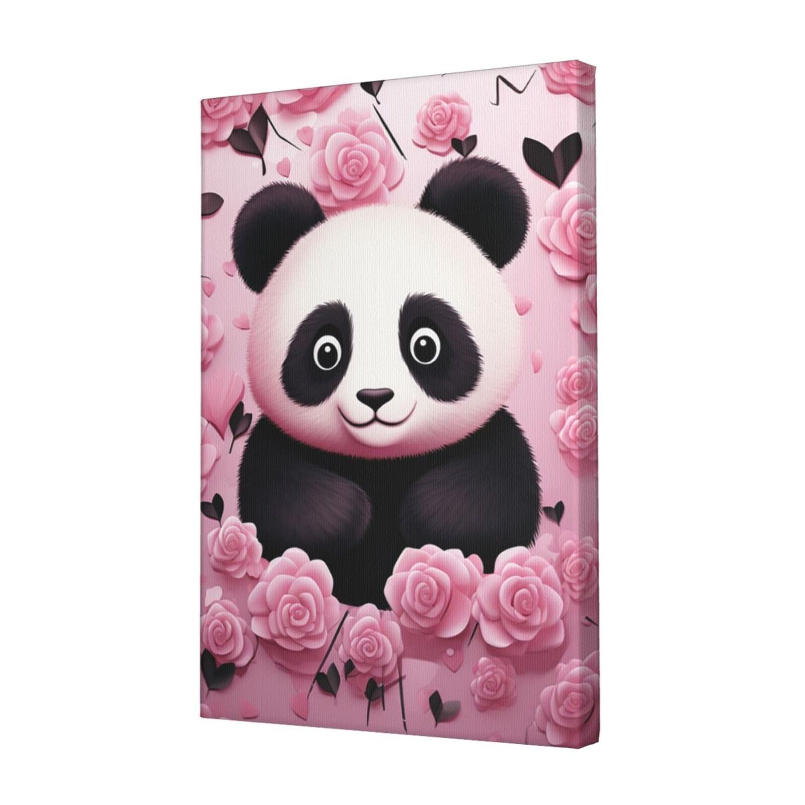 FodPand Pink panda pattern Canvas Wall Art for Living Room Wall Decor 12"x18" Modern Artwork Painting Pictures Hanging Canvas Prints Aesthetic Wall Art for Bedroom Bathroom Office Wallart Decor