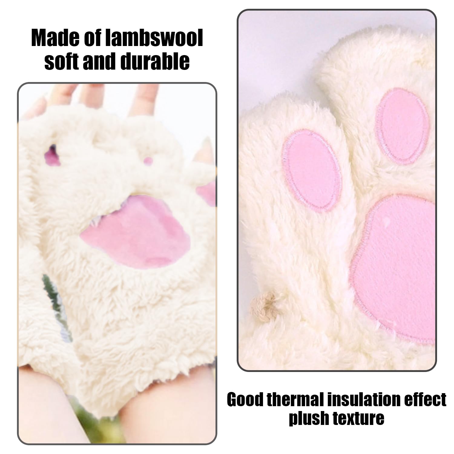 1 par de guantes de pata de gato para niños, niñas, guantes cálidos de peluche sin dedos, guantes cálidos resistentes al viento, guantes de gato de terciopelo grueso y lindo (blanco), blanco
