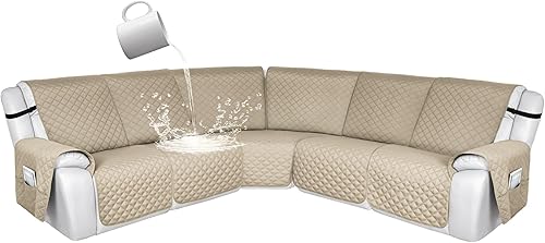 Miniatura 132 de HDCAXKJ 100% Fundas impermeables para sofá seccional reclinable en forma de L, funda de sofá reclinable acolchada lavable, fundas de esquina para