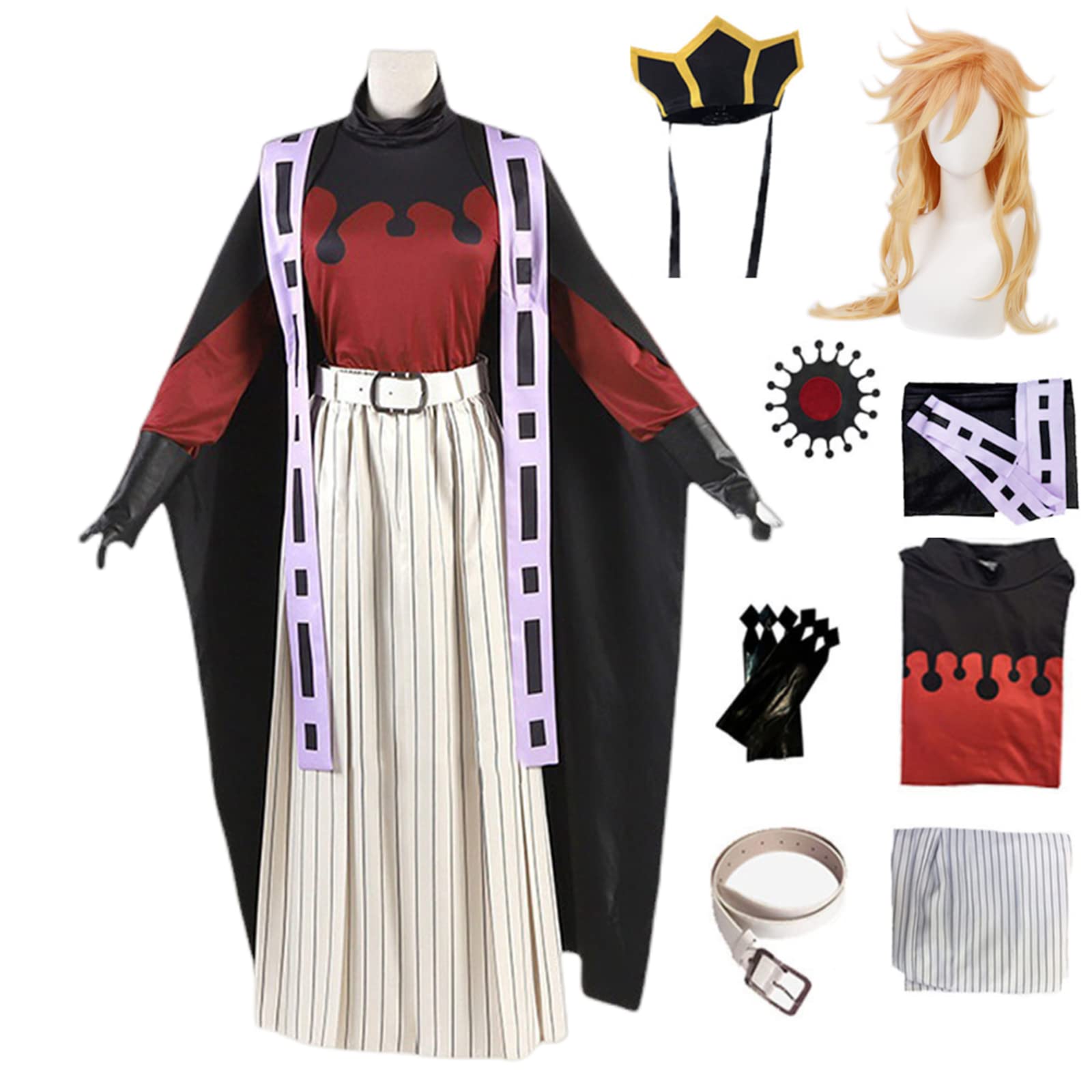 Buyoem Douma Cosplay，Douma Costume，Anime Douma Kimono Suit Cosplay Costume Halloween Robes Cloak Full Set with Wig