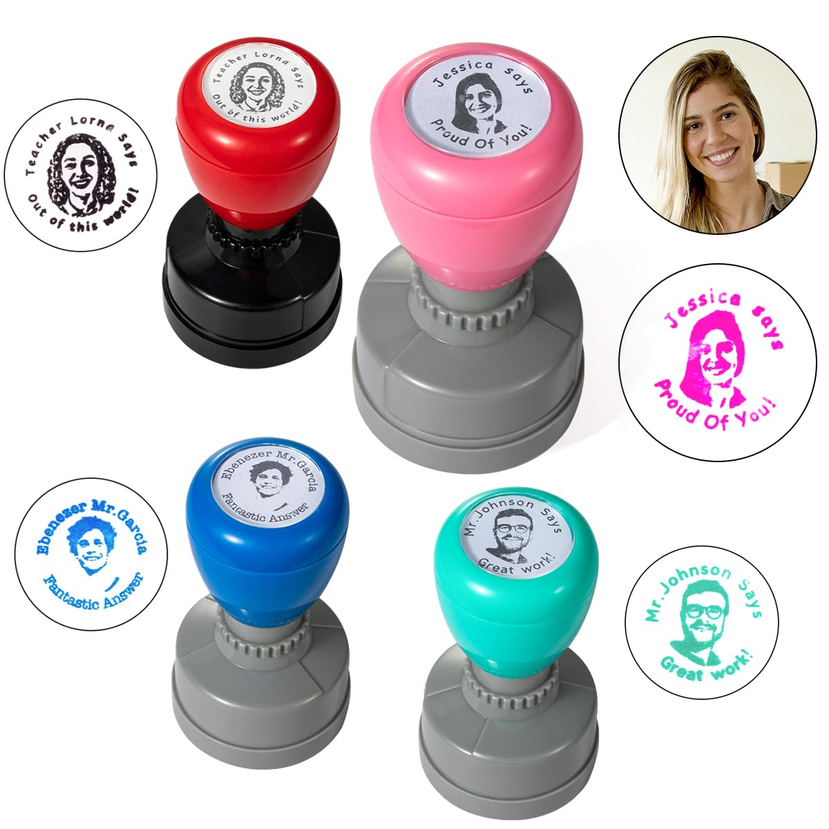 Custom Face Stamp With Text - Personalized Teacher Stamp for Classroom Grading - Self Inking Rubber Stamps for Teachers - Classroom Gifts