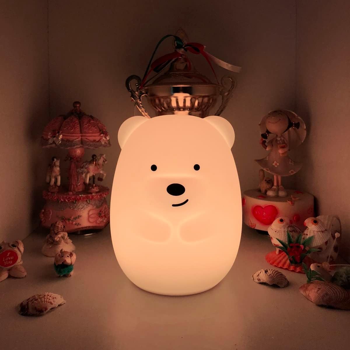Large Bear Night Light for Kids, Silicone nightlights Bedside Table Lamps Baby Bedroom Lighting Nursery Children's Bed Lights - Eye Caring, Adjustable Brightness & Color, Time Setting - Large