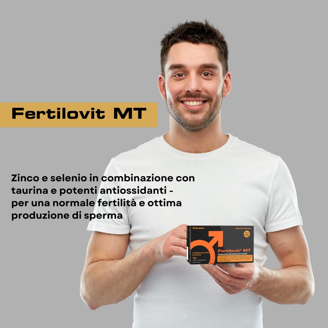 Fertilovit® MT – Integratore per fertilità maschile con Zinco, Selenio, L-Carnitina, Taurina, Licopene e Coenzima Q10 – Supporto per la normale formazione degli spermatozoi – 90 capsule (3 mesi)